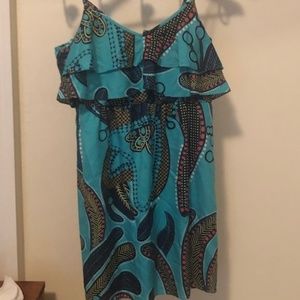 tibi silk ruffle paisley sundress turquoise boho